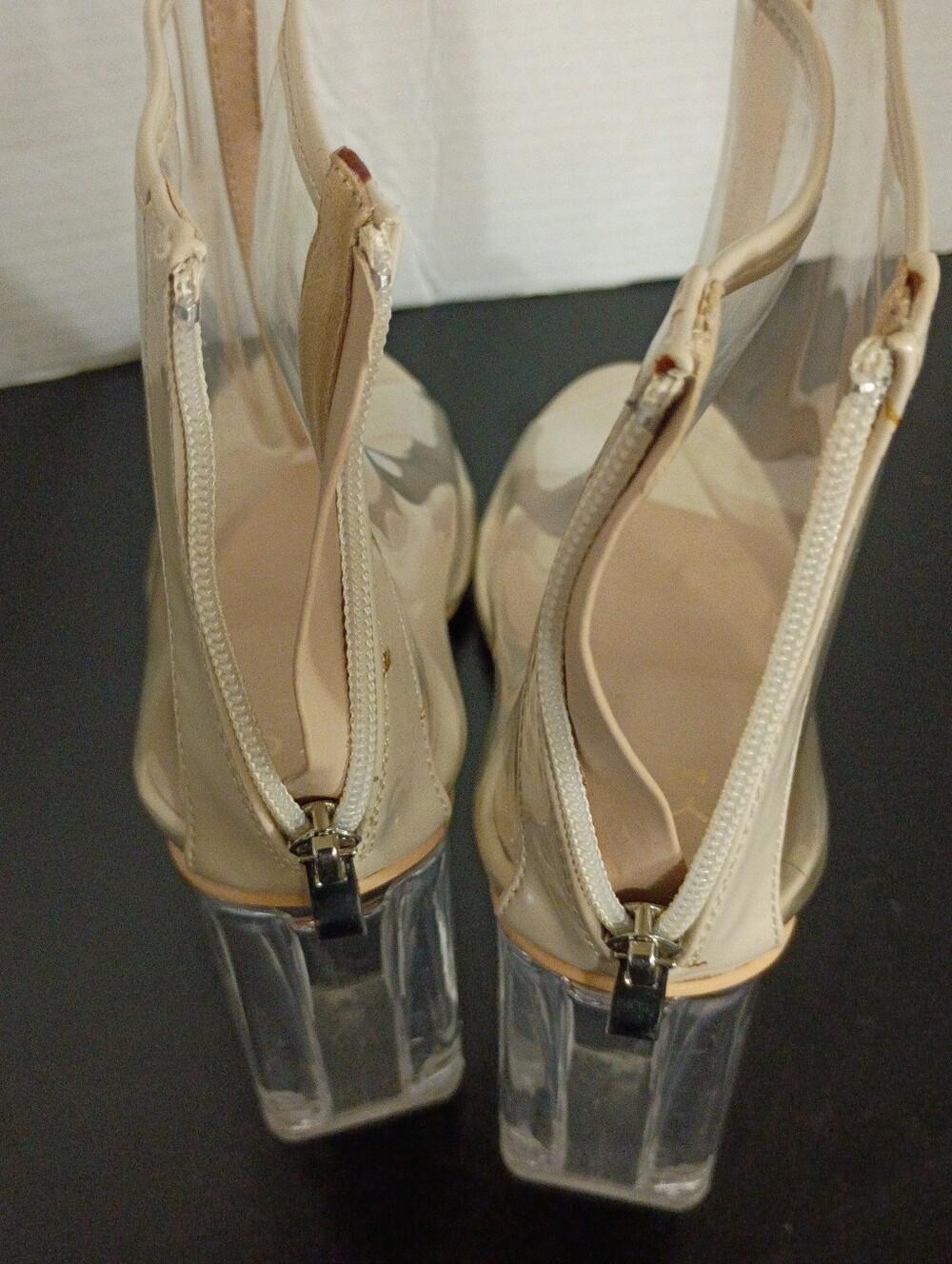 Yoki Nude Clear PVC Block Heel Ankle Sandals - Picture 6 of 8